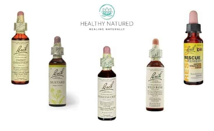 Bach Flowers Natural Supplements For Anxiety - Sweet Chestnut, Mustard, Honeysuckle, Wild Rose, Rescue Remedy