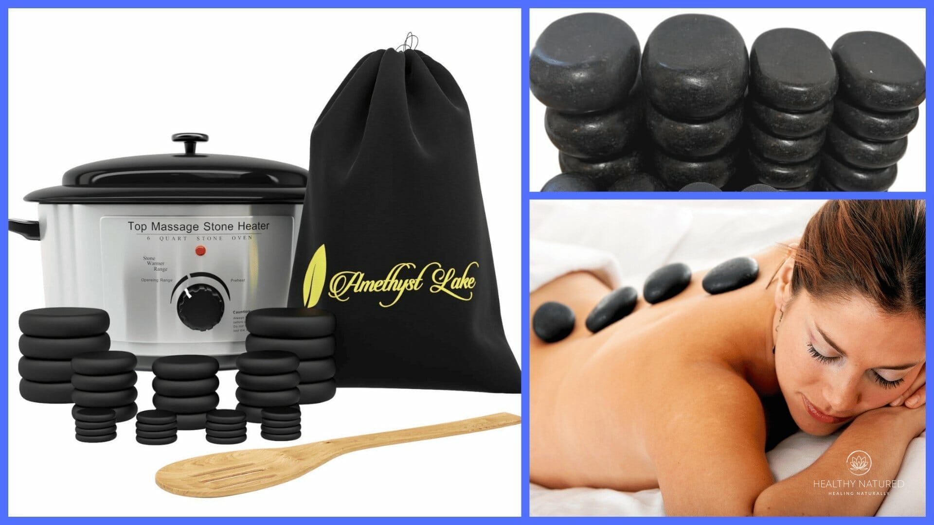 amethyst lake hot stones massage set with warmer pot