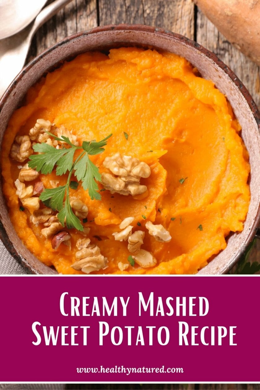 Creamy Mashed Sweet Potato With Walnuts and Thyme.