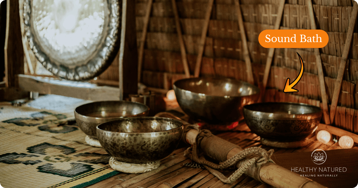 singing bowls set up for a healing sound bath