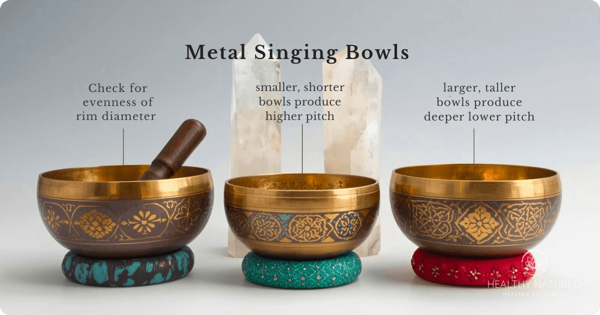 infographic showing different singing bowls styles and the sounds produced