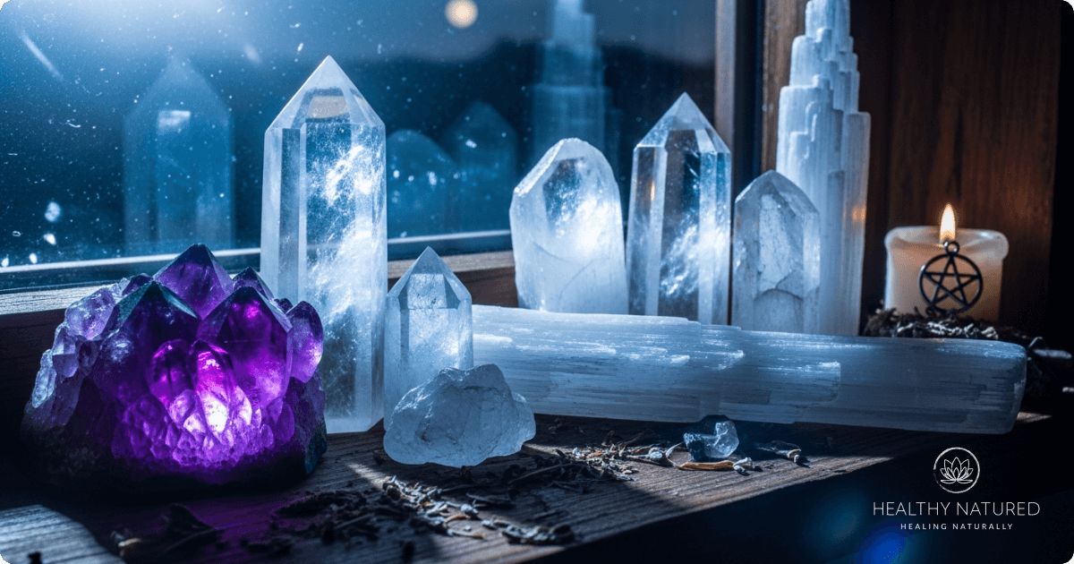 cleansing crystals in moonlight