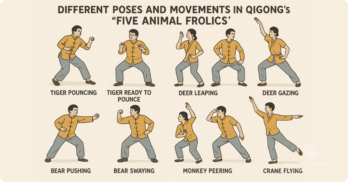 Five animal frolics poses and movements