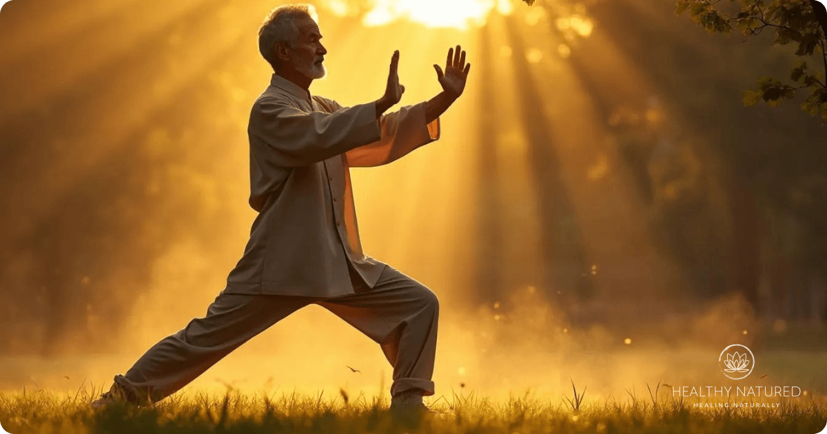 practicing qigong at dusk