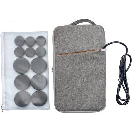 Nathurium Portable Hot Massage Stone Warmer Set with 12 PCS Basalt Stones/Rocks Massage Stone Kit Heater Bag for Relax Muscles Home Spa Health Natural Massage 110V