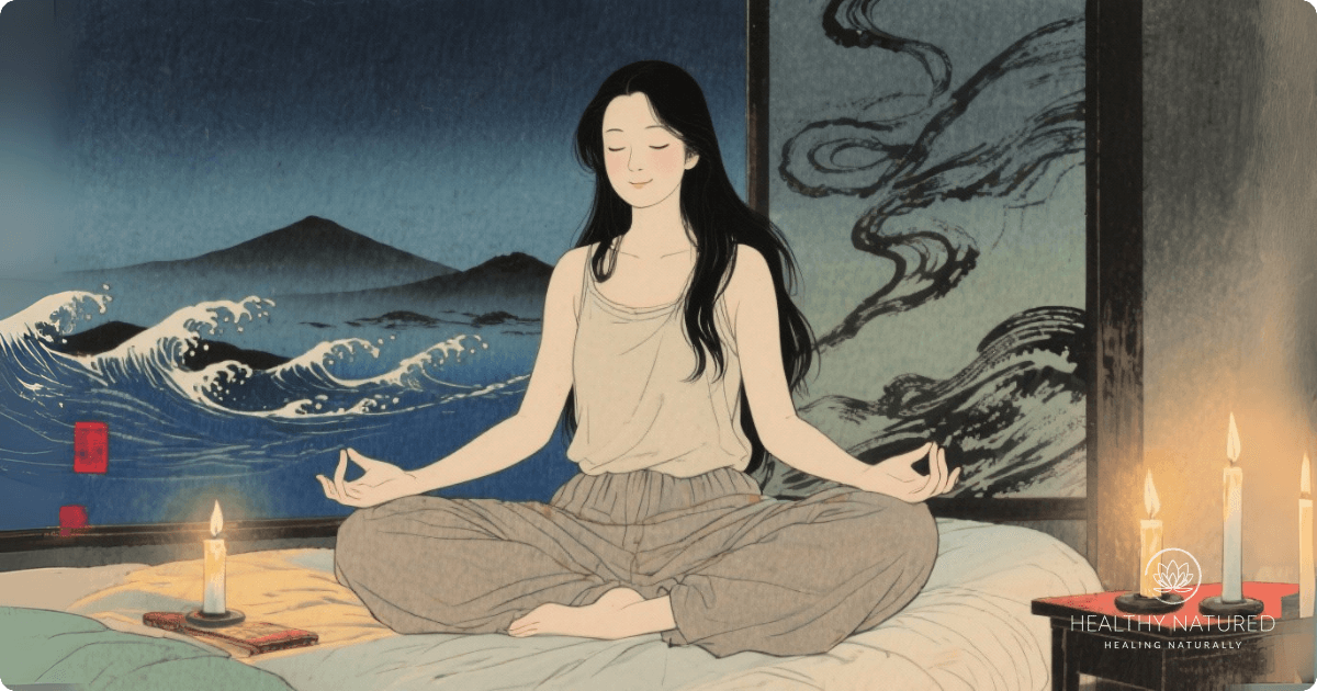 a woman practices meditation to help her relax and let go of the mental clutter that can interfere with sleep