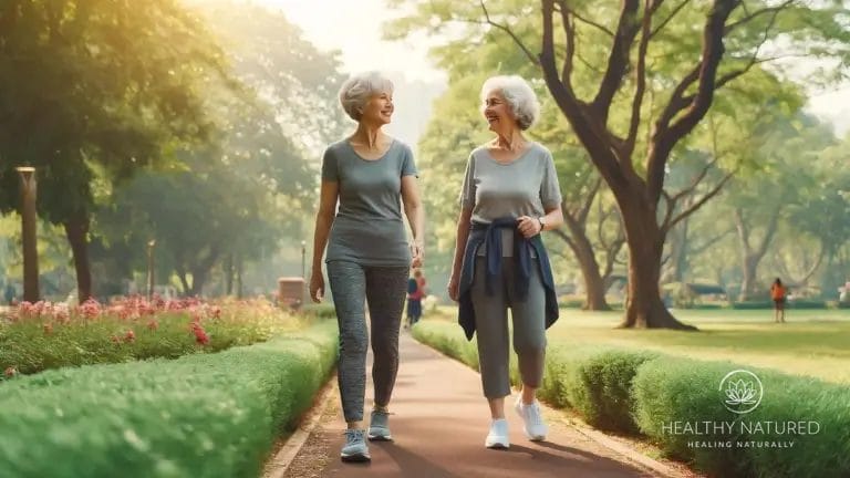 two women walking on a path