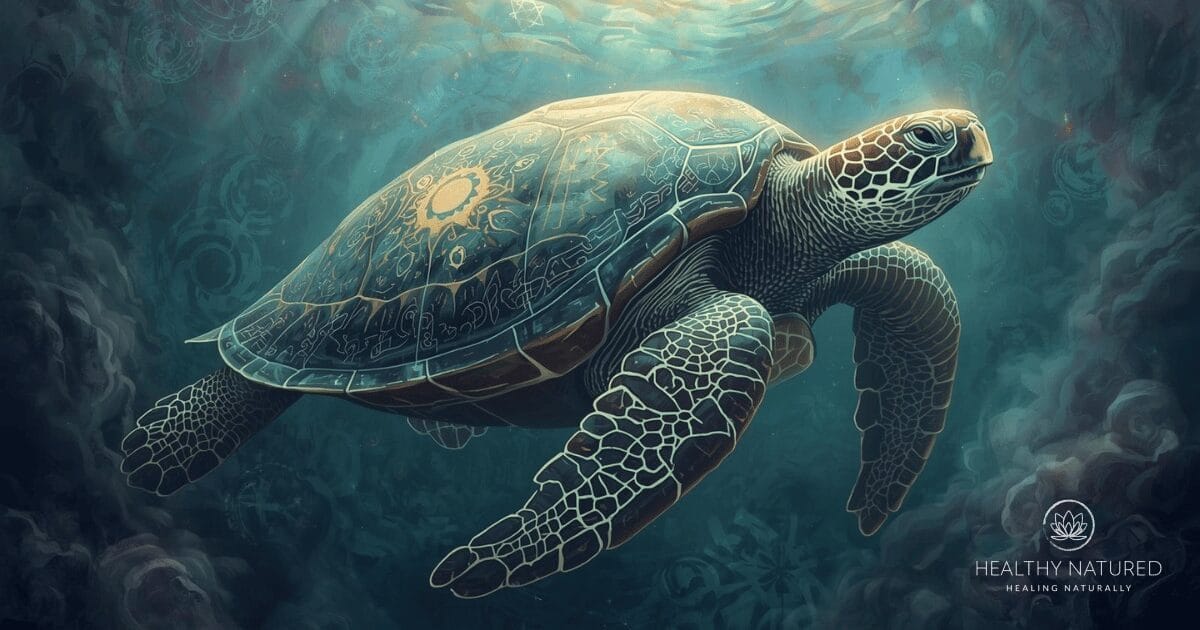 The sea turtle as a spirit animal symbolizes wisdom, patience, longevity, and a deep connection to nature and water.