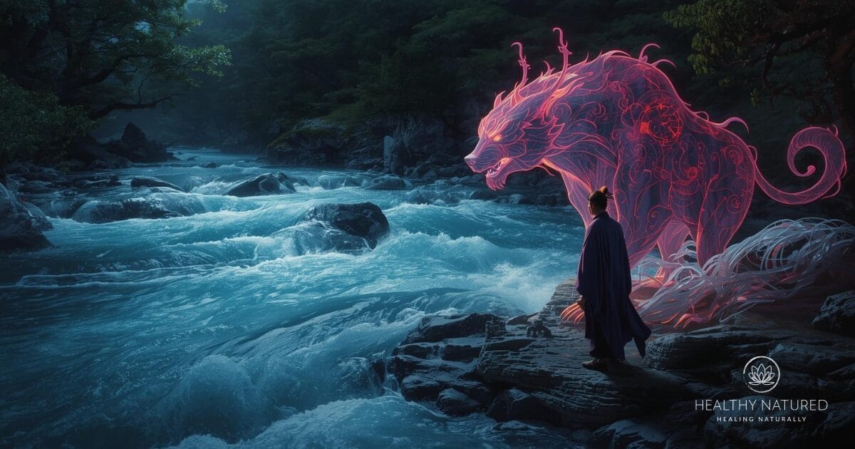 What is the message your animal totem wishes you to hear - Japanese man and stylised guardian