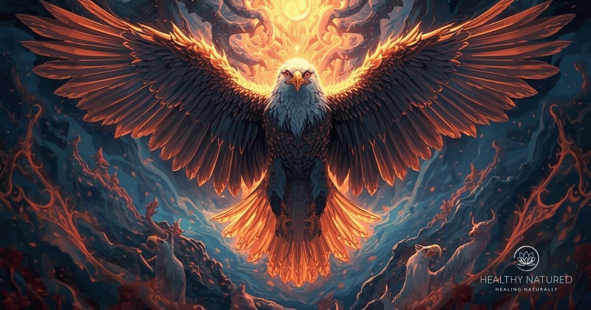 The eagle symbolizes strength, freedom, vision, and leadership, urging you to take a higher perspective, stay focused on goals, and embrace independence. 
