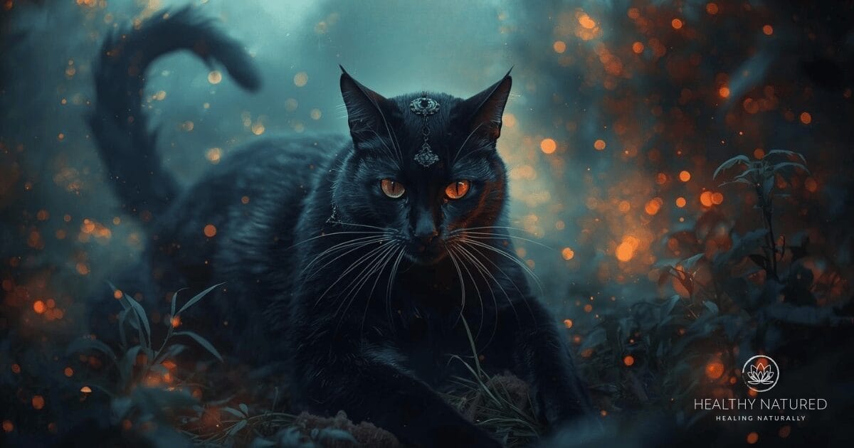 The cat symbolizes independence, mystery, adaptability, and a balance between solitude and social connection