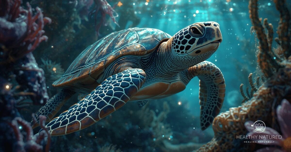 The Sea Turtle totem animal symbolizes longevity, ancient wisdom, resilience, stability, and emotional strength