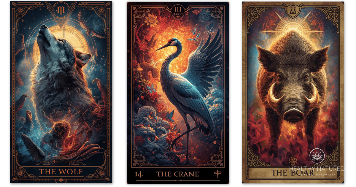 The spiritual animals the Wolf, the Crane and the Boar.