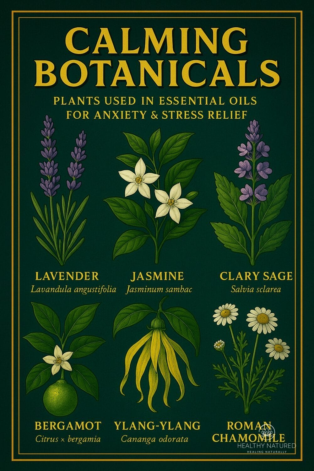 calming botanicals essential oils for anxiety and stress infographic