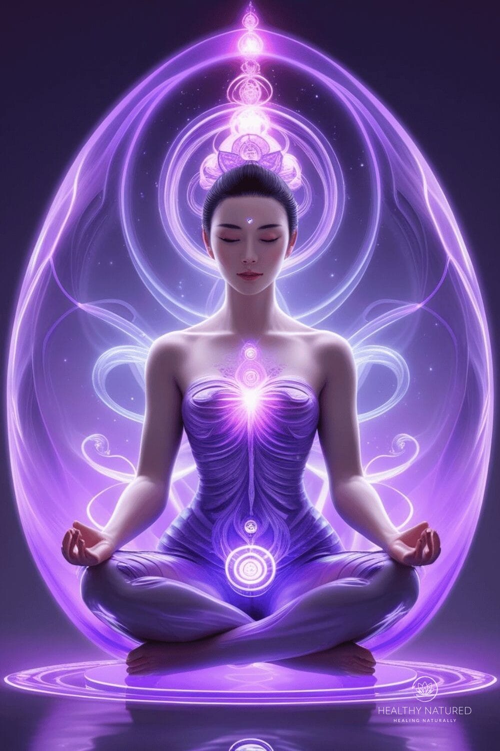 a person with a violet aura and activated crown chakra