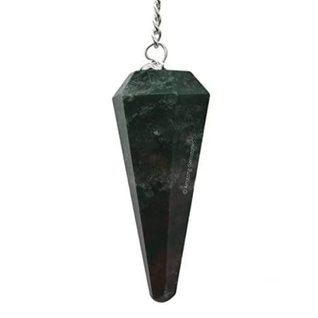 Bloodstone Crystal Pendulum for Divination - Dowsing Pendulum Necklace with Chain and Crystal Ball for Reiki Healing and Crystal Grid Meditation