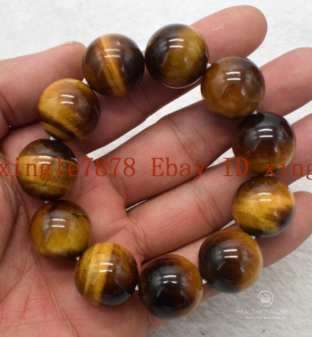 Huge 20mm Yellow Tigers Eye Gemstone Round Beads Elastic Jewelry Bangle Bracelet