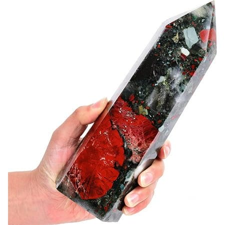 Large African Bloodstone Obelisk Crystal Healing Wand Tower 6 Faceted Column Reiki Chakra Meditation Therapy Red 2.2-2.6 LBS Hand Polished Natural Gemstone