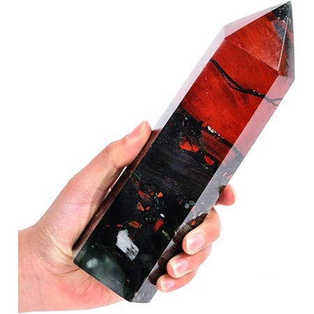 Large African Bloodstone Obelisk Crystal Wand Tower with 6 Faceted Column for Reiki Chakra Healing Meditation Therapy and Energy Cleansing 1.8-2.2 LBS