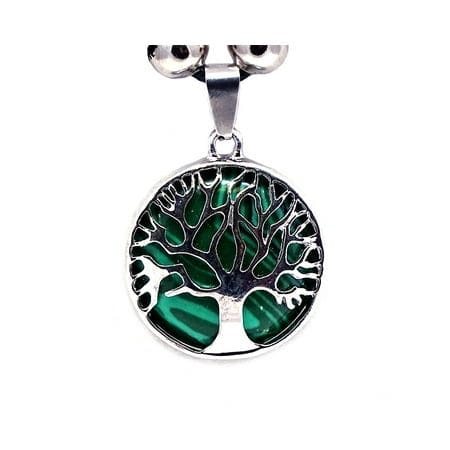 Tree of Life Round Silver Metal Healing Gemstone Crystal Cabochon Pendant Adjustable Necklace - Womens Fashion Handmade Celestial Jewelry Boho Accessories