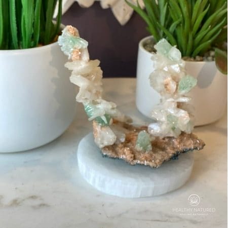 Green Apophyllite Crystals w/ Stilbite on Heulandite Bush Specimen- India (3” x 3.5”) *FRAGILE*