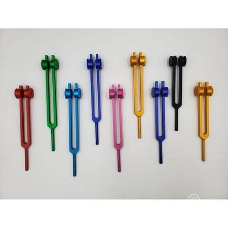 HetayC Sacred Solfeggio Weighted Tuning Forks Set of 9 DNA Repair with Striker and Individual Bags