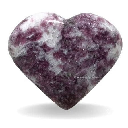 Lepidolite Crystal Heart Palm Stone - Pocket Massage Worry Stone for Natural Body Chakra Balancing Reiki Healing and Crystal Grid