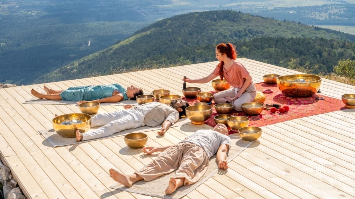 using singing bowls for a therapeutic sound bath