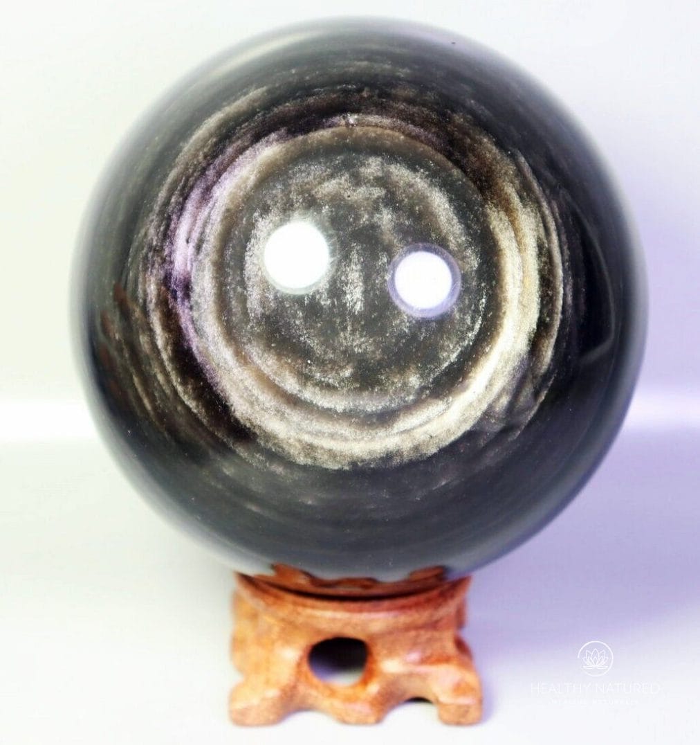 3.78lb Natural Rainbow Silver Obsidian Quartz Crystal Polished Sphere Ball Stand