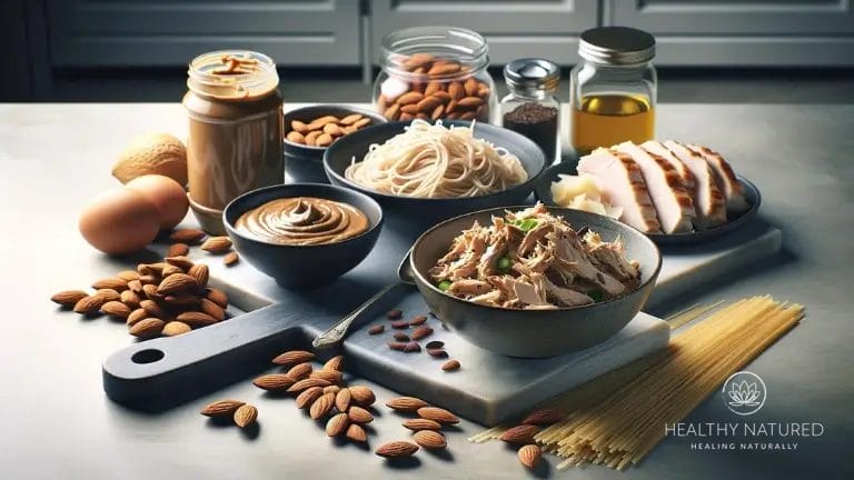 The key ingredients in chicken soba almond salad