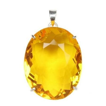 Gemhub 40Ct. Oval Cut Yellow Citrine Gemstone Pendant 925 Silver Pendant November Birthstone Pendant
