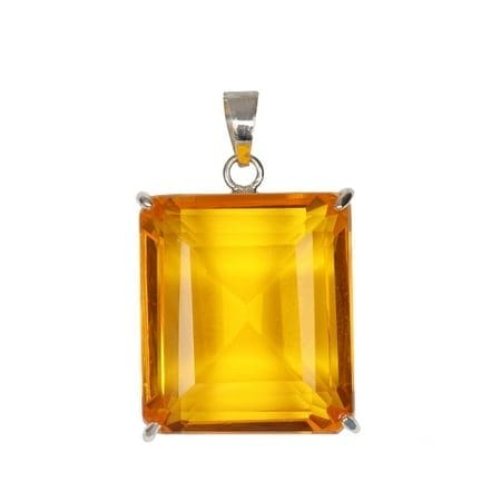 Gemhub 80Ct Emerald Cut Yellow Citrine Gemstone Pendant 925 Silver Pendant for Girls