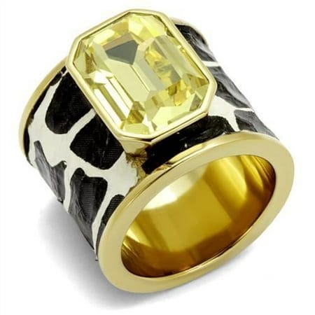 Luxe Jewelry Designs Women s Gold Ion Plated Stainless Steel Ring with Citrine Yellow Crystal Size