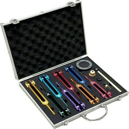 Chakra Tuning Forks Set 7 Chakra and 1 Soul Purpose Weighted Tuning Forks for Cosmic Octave Aluminum Alloy Sound Healing Instruments Golden by