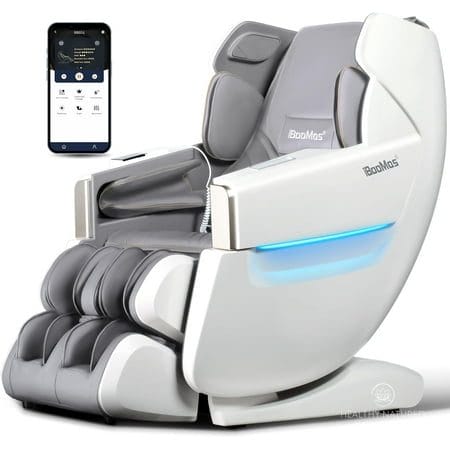 iBooMas AI Voice Massage Chair 2024 SL Track Zero Gravity Massage Chairs Full Body with APP Control Auto Leg Extension 12 Auto Mods 6 Massage Techniques Foot Rollers Back+Leg Heat (White+Grey)