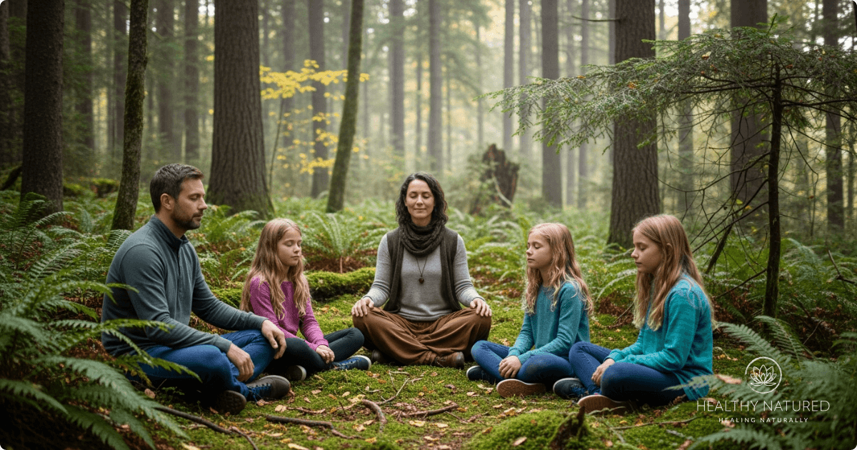 a family engages in forest bathing