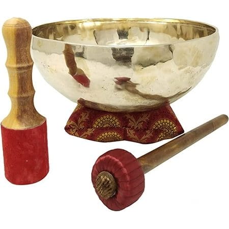 10 Large Master Healing Hand hammered Tibetan Singing Bowl ~ Great for Meditation Yoga Sound Bath Mindfulness Relaxation ~ Cushion Wooden Mallet & Drumstick Included