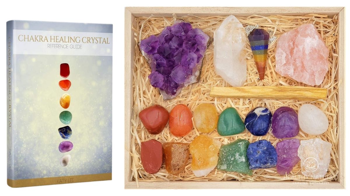 Deluxe Healing Crystals in Wooden Box - 7 Chakra Set Tumbled & Raw Stones