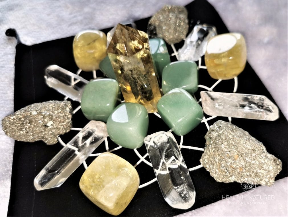 Abundance Crystal Grid Set Citrine Pyrite Aventurine SacredGeometry FlowerOfLife