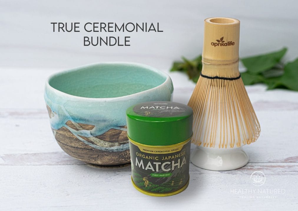 4Pcs Japanese Matcha Tea Set: Bowl, Bamboo Whisk, Holder, Ceremonial Matcha 30g