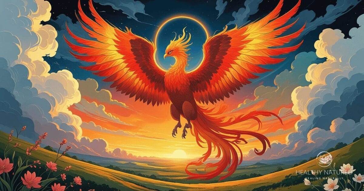 Spiritual Numerology of 555 Change, freedom, readiness for transformation shown as a phoenix