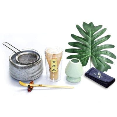 GUANGZHOUSHULIU Matcha Tea Set, Matcha Whisk, Traditional Scoop, Matcha Bowl, Ceramic Whisk Holder, Handmade Ceremony Kit (7 Pcs)
