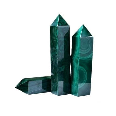 Natural Malachite Obelisk Set 3 Piece Set of Handcrafted Malachite Crystal Towers Decorative Healing Crystal Points