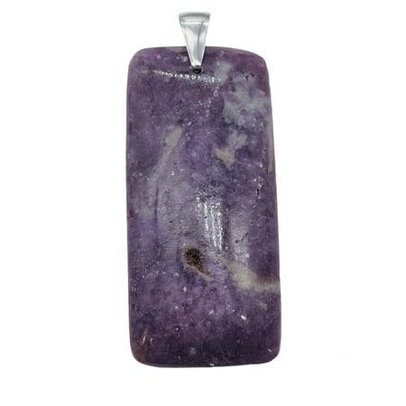 Natural Purple Lepidolite Large Rectangular Sterling Silver Pendant | 2 3/4 |