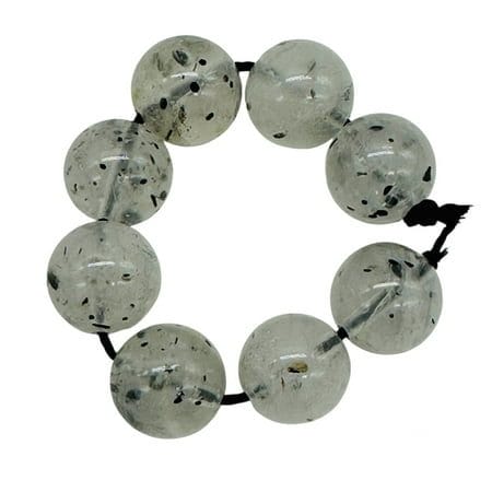 Tourmalinated Quartz Round Bead Parcel | 3 Long | Clear Black | 8 Beads |