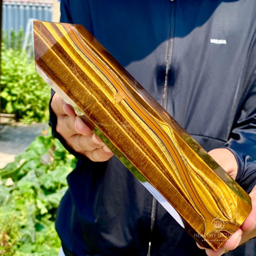 1.7LB Rare Golden Tiger Eye Stone Obelisk Quartz Wand Crystal Pillar Healing