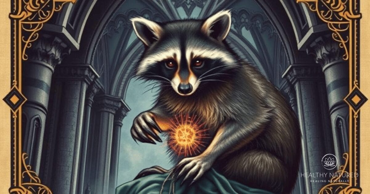 The Raccoon spirit animal symbolizes resourcefulness, curiosity, and the ability to adapt to different circumstances, often represented by its mask. It encourages the exploration of one's inner complexities and the understanding that what appears on the surface may not be the whole truth.