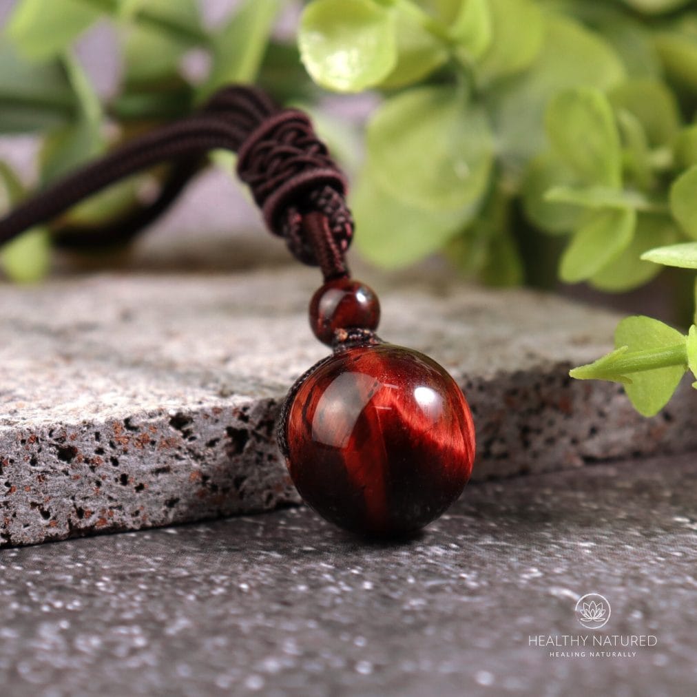 Natural Red Tiger's Eye Stone 16mm Bead Pendant Necklace Healing Crystal Amulet