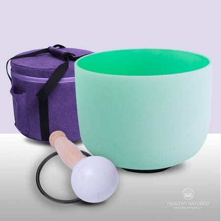 432 Hz F Heart Chakra Green Color Quartz Frosted Crystal Singing Bowl 8 inch + Case Bag
