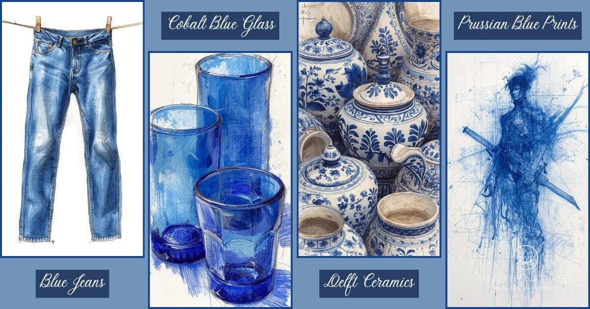 Blue color symbolism - Jeans,  Cobalt Blue Glass, Delft ceramics and Prussian Blue Prints